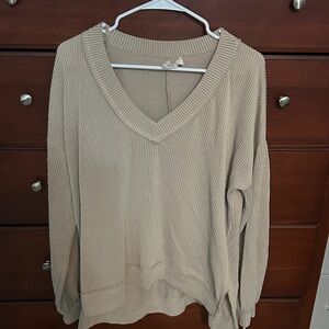 Women's V-Neck Ribbed top - Beige